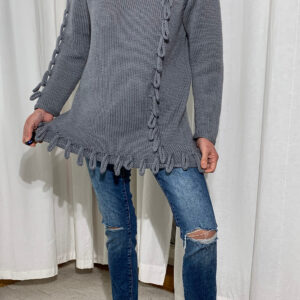 Strickpulover aus Merinowolle mit Ringmustern grau