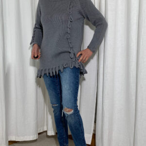 Strickpulover aus Merinowolle mit Ringmustern grau